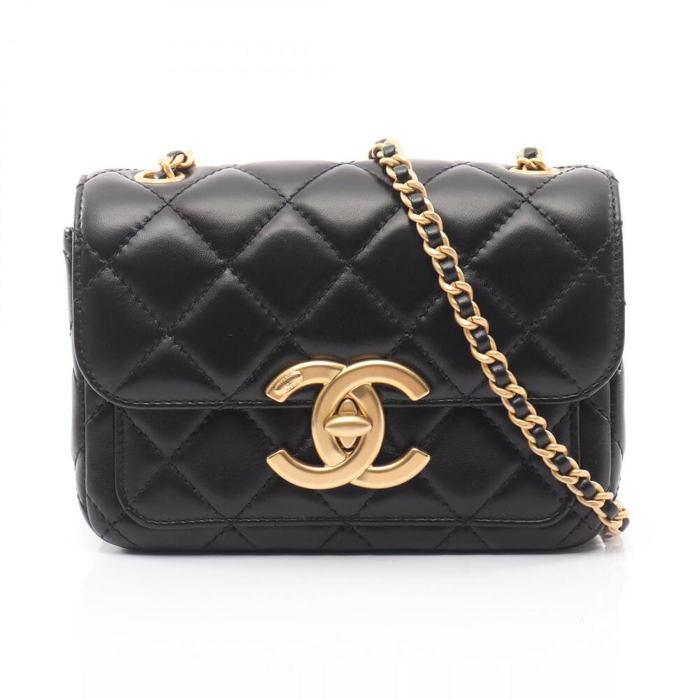 Chanel Matelasse Shoulder Bag Lambskin Sheepskin Black